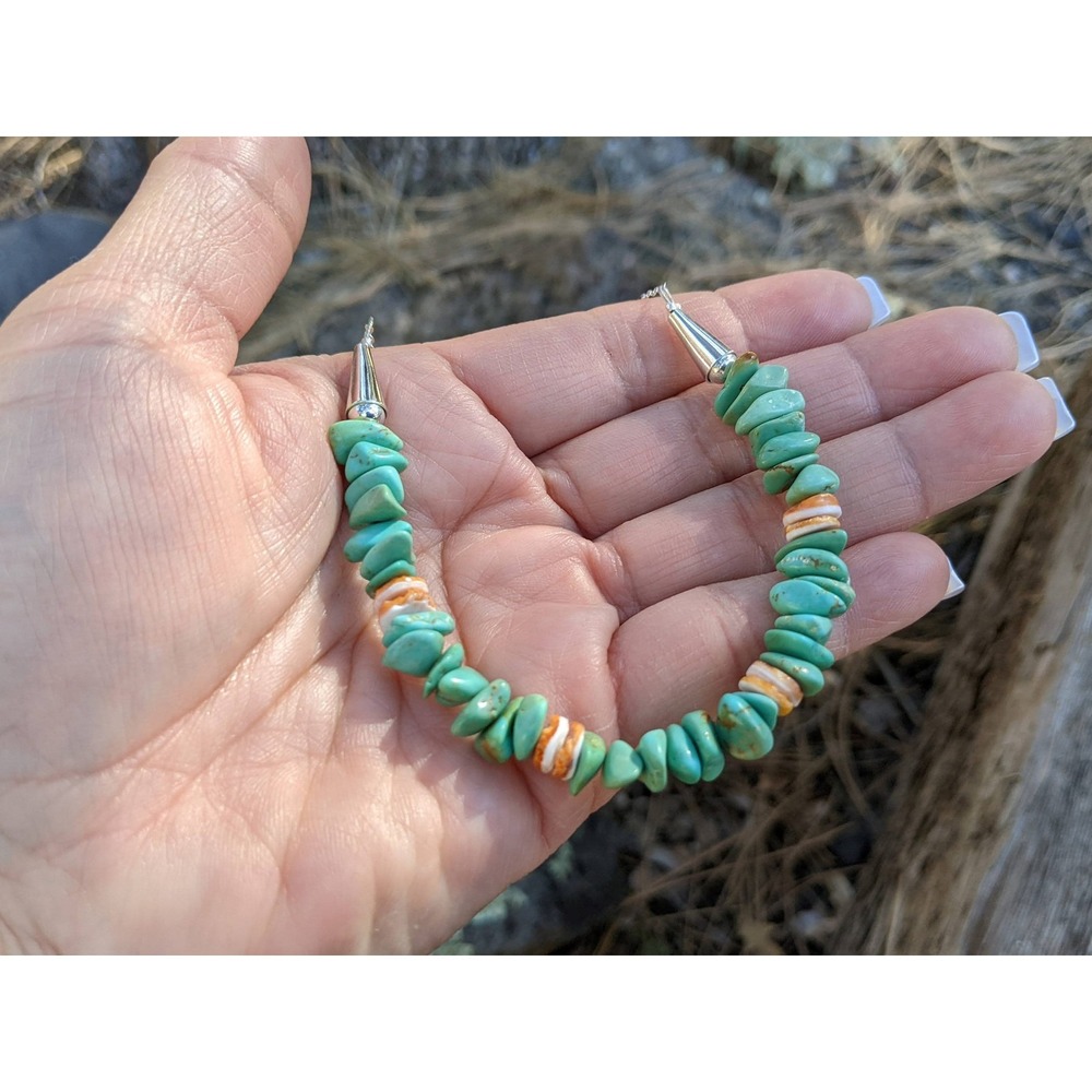 Santo Domingo Pueblo Green Turquoise Heishi & Spiny Oyster Necklace Jewelry‎ **